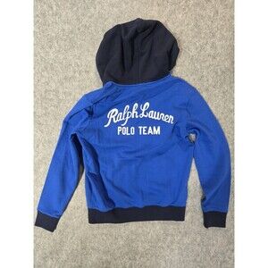 New Polo Ralph Lauren Blue Script Polo Team Letterman Zip Hoodie Sweatshirt Sz S